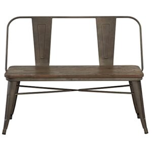 mychichome rustic industrial metal & solid wood bench with back in gunmetal
