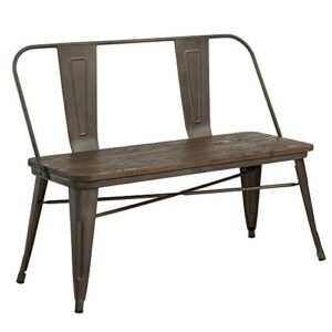 MyChicHome Rustic Industrial Metal & Solid Wood Bench with Back in Gunmetal