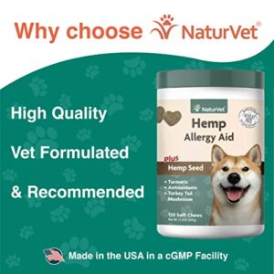 NaturVet Hemp Allergy Aid Supplement for Dogs, Hemp Seed, Antioxidants, Omegas, Dha & Epa for Healthy Skin & Respiratory Health, 120 Count