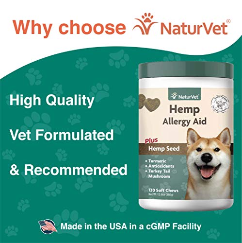 NaturVet Hemp Allergy Aid Supplement for Dogs, Hemp Seed, Antioxidants, Omegas, Dha & Epa for Healthy Skin & Respiratory Health, 120 Count