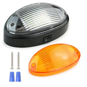 led rv exterior porch utility light oval 12v 300 lumen lighting fixture replacement lighting for rvs, trailers, campers, 5th wheels black base, clear and amber lens (black with on/off switch, 1-pack)