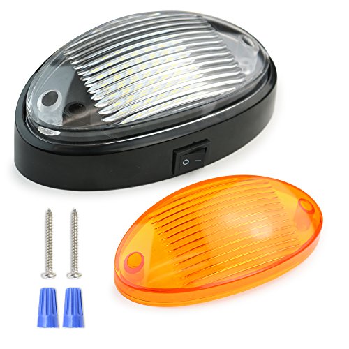 LED RV Exterior Porch Utility Light Oval 12v 300 Lumen Lighting Fixture Replacement Lighting for RVs, Trailers, Campers, 5th Wheels Black Base, Clear and Amber Lens (Black with on/Off Switch, 1-Pack)