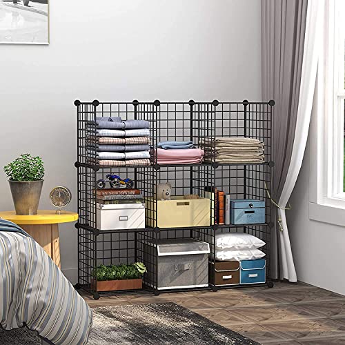 C&AHOME Wire Cube Storage, 9-Cube Organizer Metal, Wire C Grids Storage, Storage Bins Shelf, Modular Bookshelf, Closet Cabinet Ideal for Home, Living Room, Office 36.6”L x 12.4”W x 48.4”H Black