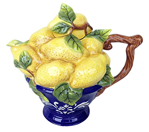 Blue Sky Ceramic Lemon Teapot, 10", Multicolor