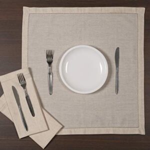 Ramanta Home Cloth Dinner Napkins in Cotton Flax Fabric with Hemstitched & Tailored Mitered Corner Finish Size 20x20 inch Set of 12