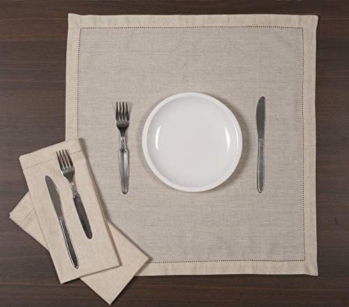 Ramanta Home Cloth Dinner Napkins in Cotton Flax Fabric with Hemstitched & Tailored Mitered Corner Finish Size 20x20 inch Set of 12