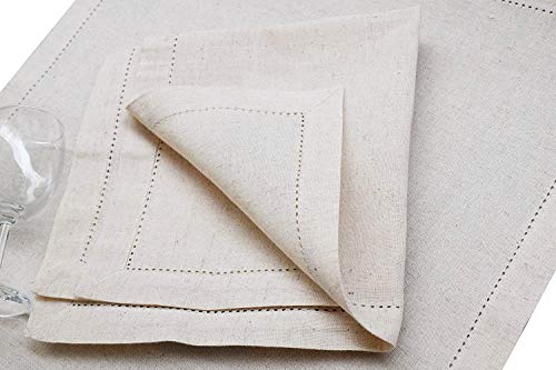 Ramanta Home Cloth Dinner Napkins in Cotton Flax Fabric with Hemstitched & Tailored Mitered Corner Finish Size 20x20 inch Set of 12