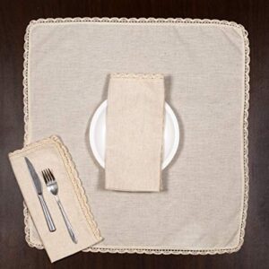 Ramanta Home Cloth Dinner Napkins in Cotton Flax Fabric with Lace & Tailored Mitered Corner Finish Size 20x20 inch Set of 12