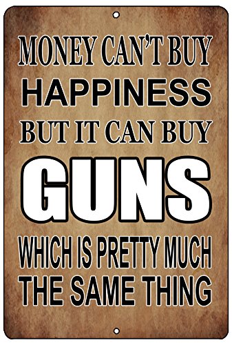 Rogue River Tactical Funny Pro Gun Metal Tin Sign, 12x8 Inch, Wall Décor - Man Cave Bar Money Happiness Guns