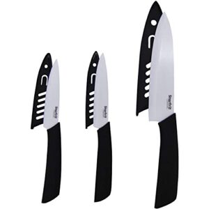 starfrit 092854-006-0000 3-piece ceramic knife set with blade covers, black/white, standard
