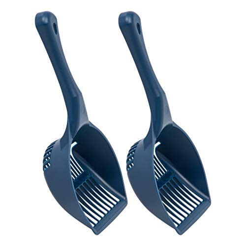 IRIS USA Jumbo Plastic Cat Litter Scoop, 2 Pack, Sturdy Easy to Use Kitty Litter Scoop with Small and Large Slots for Clay Pine Tofu Paper Various Cat Litter Types, Navy