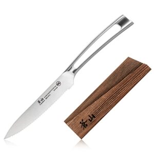 cangshan tn1 series 1021677 swedish 14c28n steel forged 5-inch serrated utility knife and wood sheath set