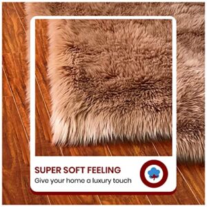 LAMBZY '' Lena Collection '' Faux Sheepskin | Super Soft Hypoallergenic Rectangular Area Rug | Plush Fur Premium Shag (2'x3',60x90 cm, Camel)