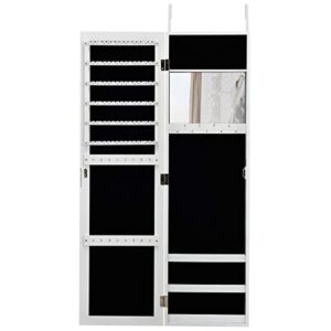 Giantex Jewelry Armoire Cabinet Wall Door Mounted with Full Length Mirror, Jewelry Organizer with Makeup Mirror, Ring Earring Slots, Necklace Hooks, Large Capacity Storage Jewelry Armoire (White)