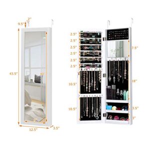 Giantex Jewelry Armoire Cabinet Wall Door Mounted with Full Length Mirror, Jewelry Organizer with Makeup Mirror, Ring Earring Slots, Necklace Hooks, Large Capacity Storage Jewelry Armoire (White)