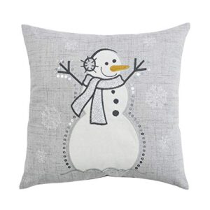 comfy hour snowman wearing a scarf and earphone in snowflake throw pillow, 14-inches(length), gray, polyester, winter holiday collection
