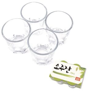 korean soju shot glasses set, also for whiskey,tequila,and liquor, dishwasher safe clarity glassware, 1.7 oz (4pcs)