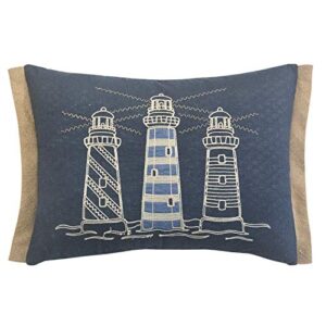 comfy hour 13" polyester ocean coastal three lighthouses accent throw pillow cushion for home decoration, blue, ocean voyage collection