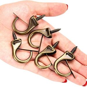 2IN Safety Cup Windproof Hooks,15 Pieces Metal Ceiling Hooks Heavy Duty Windproof Metal Hooks Screw Outdoor Indoor Porch Bathroom Kitchen Wall Hang Hooks Set for Coffee Tea Cup, Plant, Light, Mug