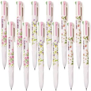 shulaner multi colored ballpoint pens 0.5mm 4 color ink in one ballpoint pen pure and fresh flower pens pack of 12