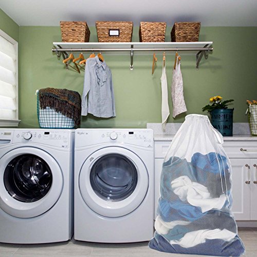 Mesh Laundry Bag With Drawstring For Delicates, Washing Machine,Traveling,College,Dirty Clothes/Net Big Size Heavy Duty Reusable Door Foldable/Garment White 2 Pack