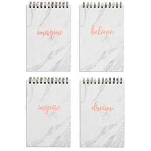 Paper Junkie 12-Pack Small Spiral Bound Motivational Notebooks, 4x6-Inch Bulk Marble Pink Note Pads, 50 Sheets Each, Inspirational Notepads, Imagine, Believe, Inspire, Dream Cover Designs