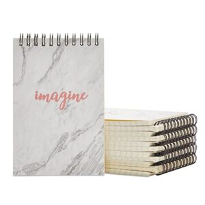 Paper Junkie 12-Pack Small Spiral Bound Motivational Notebooks, 4x6-Inch Bulk Marble Pink Note Pads, 50 Sheets Each, Inspirational Notepads, Imagine, Believe, Inspire, Dream Cover Designs