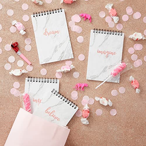 Paper Junkie 12-Pack Small Spiral Bound Motivational Notebooks, 4x6-Inch Bulk Marble Pink Note Pads, 50 Sheets Each, Inspirational Notepads, Imagine, Believe, Inspire, Dream Cover Designs