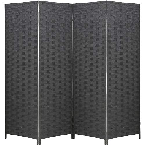 Wood Screen Folding Screen Room Dividers 4-Panel Mesh Woven Design Privacy Room Partition Wooden Screen