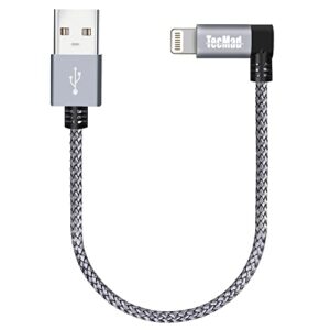 tecmad short iphone charging cable [c89 apple mfi certified] 90 degree lightning cable, nylon braided data sync cord for iphone 14/13/12/11 pro max/xs max/xr/xs/x/8/7/plus/6s/6/ipad and more - 0.65ft