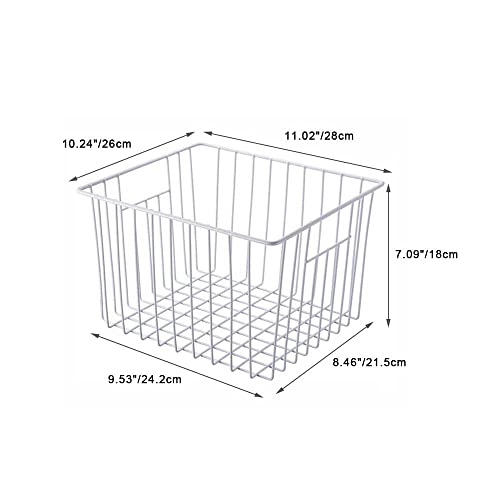 SANNO Freezer Baskests Organizer Bins, Freezer Wire Storage Basket Refrigerator Storage Baskets Bins Organizer with Built-in Handles for Cabinets, Pantry, Closets, Bedrooms - Set of 2