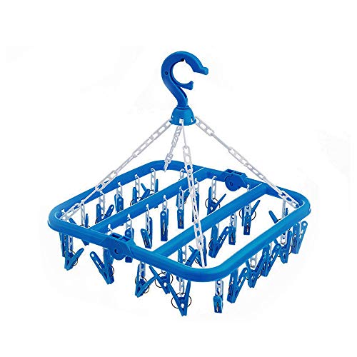 SteelFever Foldable Clip and Drip Hanger with 32 Clips - Hanging Drying Rack (Blue)