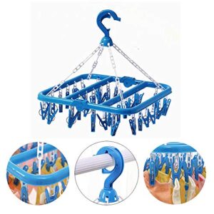 SteelFever Foldable Clip and Drip Hanger with 32 Clips - Hanging Drying Rack (Blue)