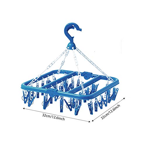 SteelFever Foldable Clip and Drip Hanger with 32 Clips - Hanging Drying Rack (Blue)