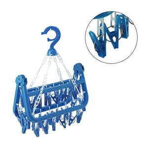 SteelFever Foldable Clip and Drip Hanger with 32 Clips - Hanging Drying Rack (Blue)