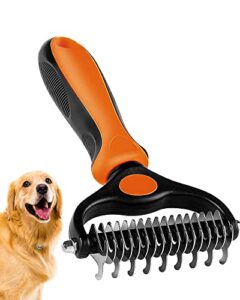 undercoat rake for dogs，dog deshedding brush for large dogs，2 in 1 dematting comb & deshedding tool for long hair cats，pet hair grooming brush, clear mats and tangles, reduces shedding by 95%…