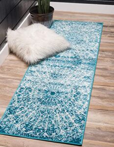 unique loom sofia collection area rug - grace (2' x 6' 9" runner, turquoise/ ivory)