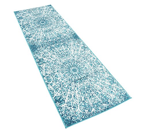 Unique Loom Sofia Collection Area Rug - Grace (2' x 6' 9" Runner, Turquoise/ Ivory)