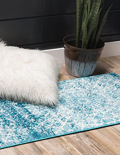 Unique Loom Sofia Collection Area Rug - Grace (2' x 6' 9" Runner, Turquoise/ Ivory)