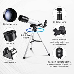 AW 50mm Aperture 360mm Astronomy Refractor Telescope Refractive Tripod with Phone Adapter Carry Bag Remote Constellation Map for Kid Aldult Gift