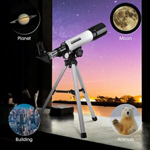 AW 50mm Aperture 360mm Astronomy Refractor Telescope Refractive Tripod with Phone Adapter Carry Bag Remote Constellation Map for Kid Aldult Gift