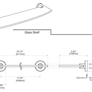 Gatco 4646 Glam Glass Shelf, 20 Inch, Satin Nickel