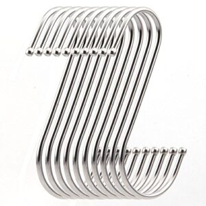 RuiLing 10 Pack Premium 4.5 inch Heavy Duty Stainless Steel S Hooks - S Shaped Hook - Hanger Hooks - Ideal for Hanging pots and Pans, Plants, Utensils, Towels etc. Set of 10