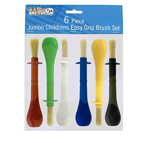 US Art Supply 6 Piece Jumbo Children's Tempera Artist Paint Brushes with Easy to Hold Stubby Handles