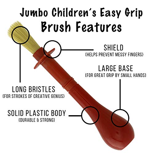 US Art Supply 6 Piece Jumbo Children's Tempera Artist Paint Brushes with Easy to Hold Stubby Handles