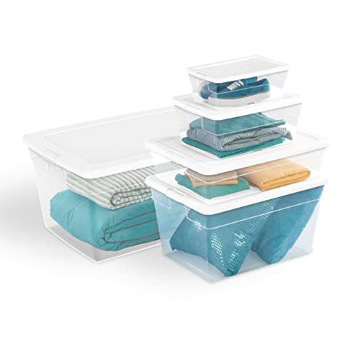 Sterilite 28 Quart Multipurpose Clear Plastic Stacking Storage Container Tote with Secure Lid for Under Bed or Closet Organization, 20 Pack