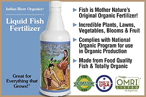 Fish Fertilizer - Omri Listed Hydrolyzed Fish Fertilizer for Plants (1 Quart) - Liquid Organic Fertilizer for Vegetables, Fruit, Lawns, Blooms & Plants