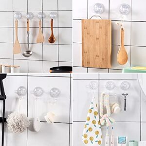 Suction Cup Hooks, BUDGET & GOOD Reusable Waterproof Shower Hook, 4Pcs Vacuum Suction Hooks - Razor Holder - Wreath Hook - Multi-Use for Bathroom Kitchen Office, Storage & Organization for Accessories