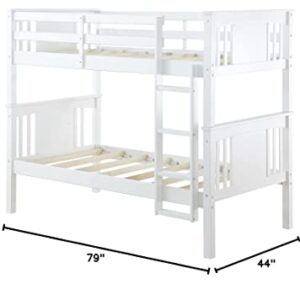 Dorel Living Dylan Kids Bunk Beds, with Guard Rail and Ladder, Wood, Twin Over Twin, White