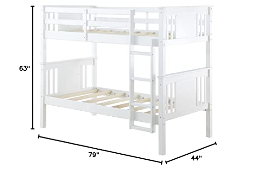 Dorel Living Dylan Kids Bunk Beds, with Guard Rail and Ladder, Wood, Twin Over Twin, White